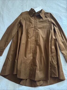 Zara Brown Collared Long-Sleeve Tunic Trench Coat